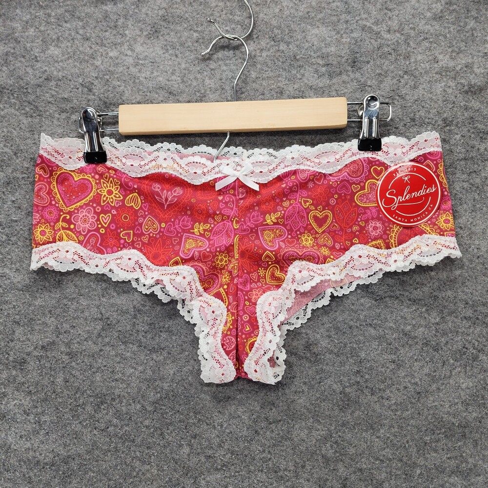 Splendies Panties Womens 1X Red Hearts Lace Trim Cheeky